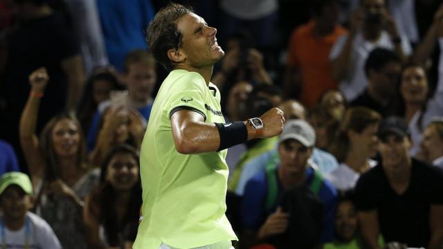 Nadal, celebrando su pase a semifinales de Miami.