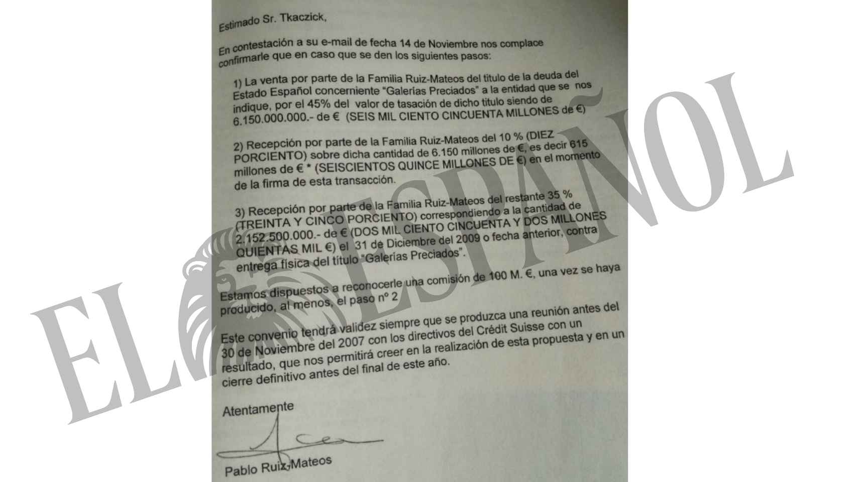 Carta enviada por los Ruiz Mateos al abogado alemán.