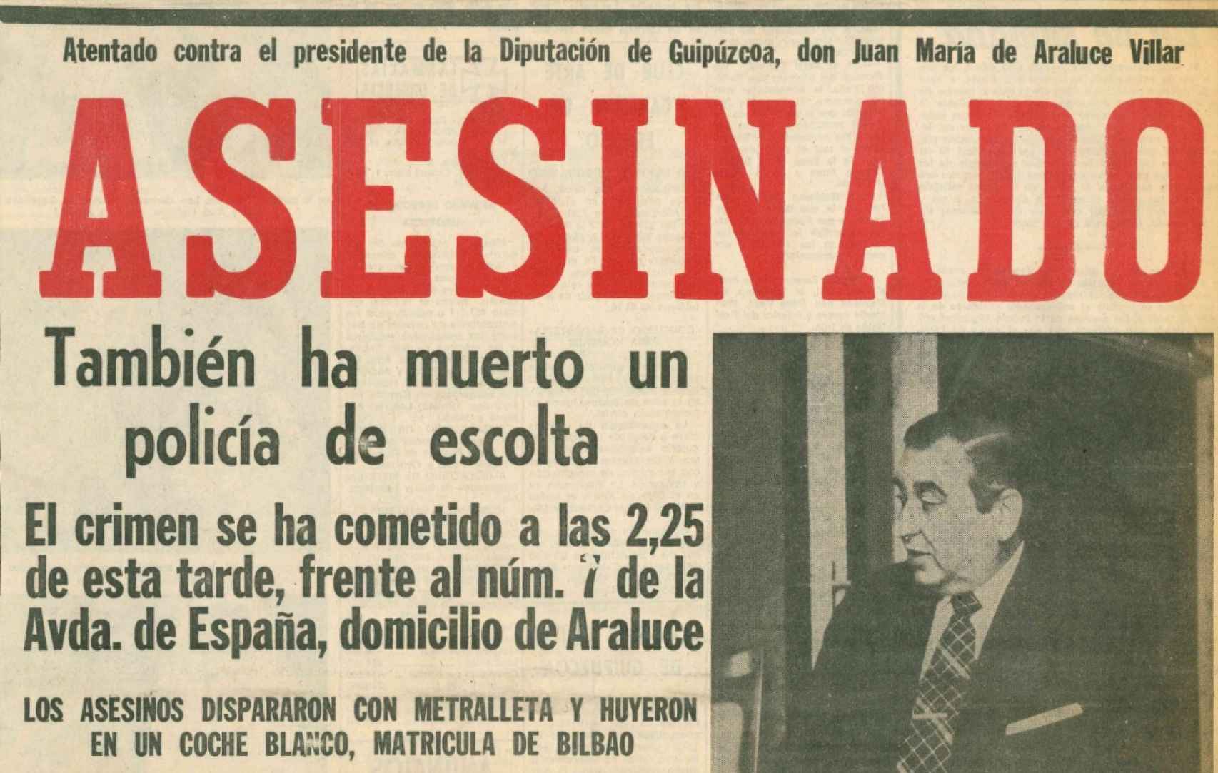 Portada de La Voz de España el día después del asesinato de Juanmari Araluce.