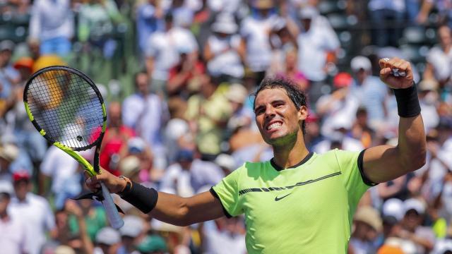 Nadal, celebrando su pase a la final del torneo de Miami