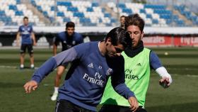 Morata y Ramos en el entrenamiento