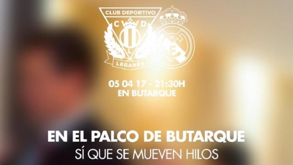 Cartel del Leganés ante la visita del Madrid. Foto: Twitter (@CDLeganes)