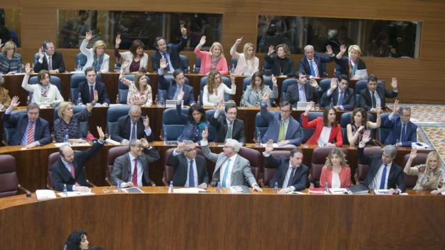 El grupo del PP vota a mano alzada contra las enmiendas de PSOE y Podemos.