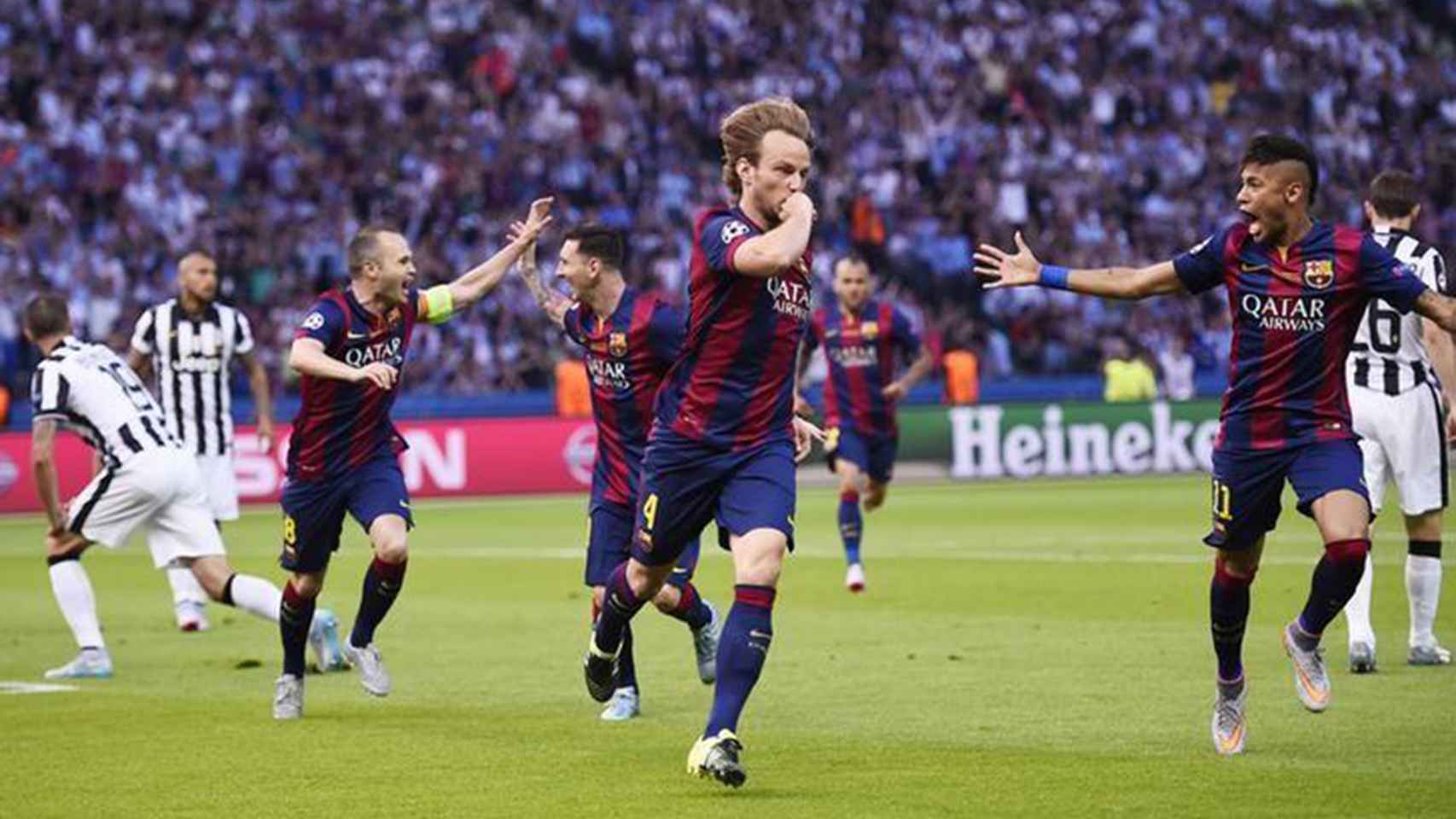 Rakitic celebra su gol durante la final de la Champions