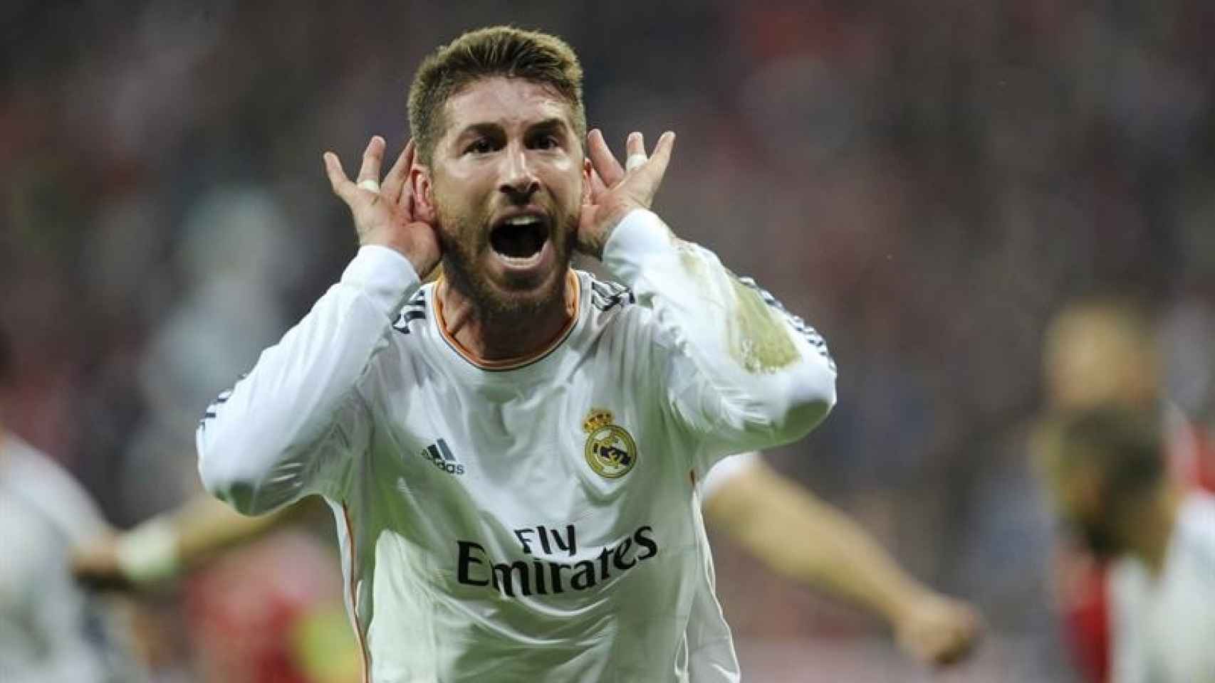 Sergio Ramos celebra su gol contra el Bayern.