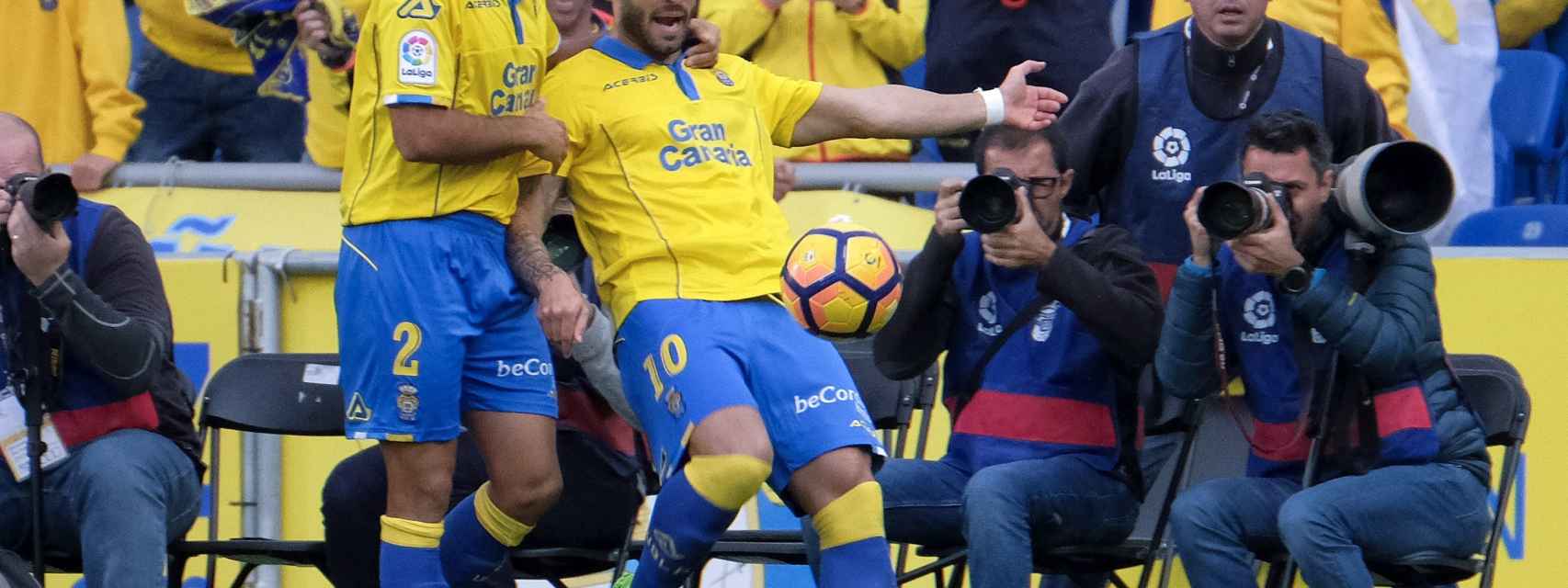 Jesé celebra un gol con Las Palmas.