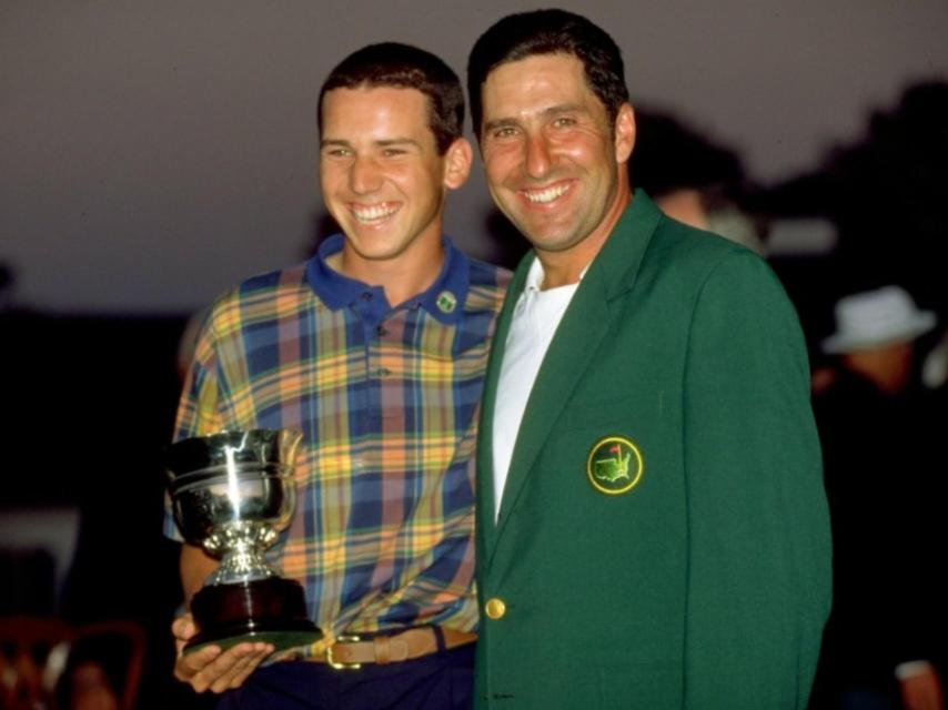 Sergio García y José María Olazábal tras sus victorias en el Masters de 1999.