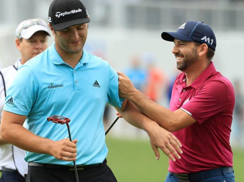 Sergio García bromea con Jon Rahm durante el pasado Mundial Match Play.