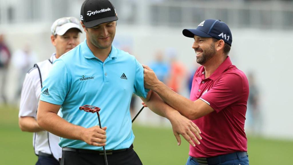 Sergio García bromea con Jon Rahm durante el pasado Mundial Match Play.