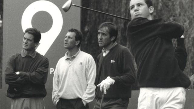 De derecha a izquierda: Sergio García, Seve Ballesteros, Santi Luna y Víctor García, padre de Sergio.