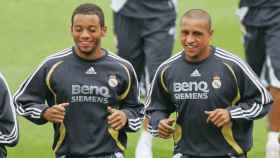 Marcelo y Roberto Carlos en un entrenamiento