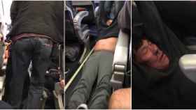 El pasajero de United Airlines en el momento de ser expulsado del avión.