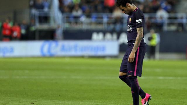 Neymar, tras ser expulsado en Málaga.