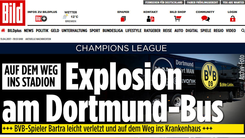 Explosión en el autobús del Dortmund