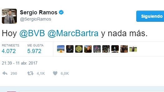 El mensaje de Ramos: Hoy Borussia, Bartra y nada más