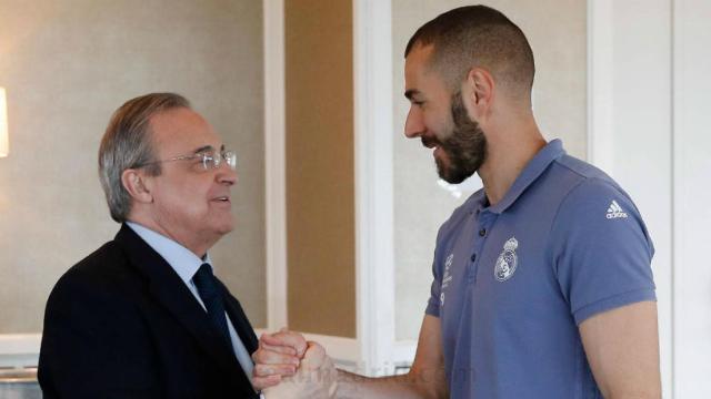 Saludo de Benzema y Florentino