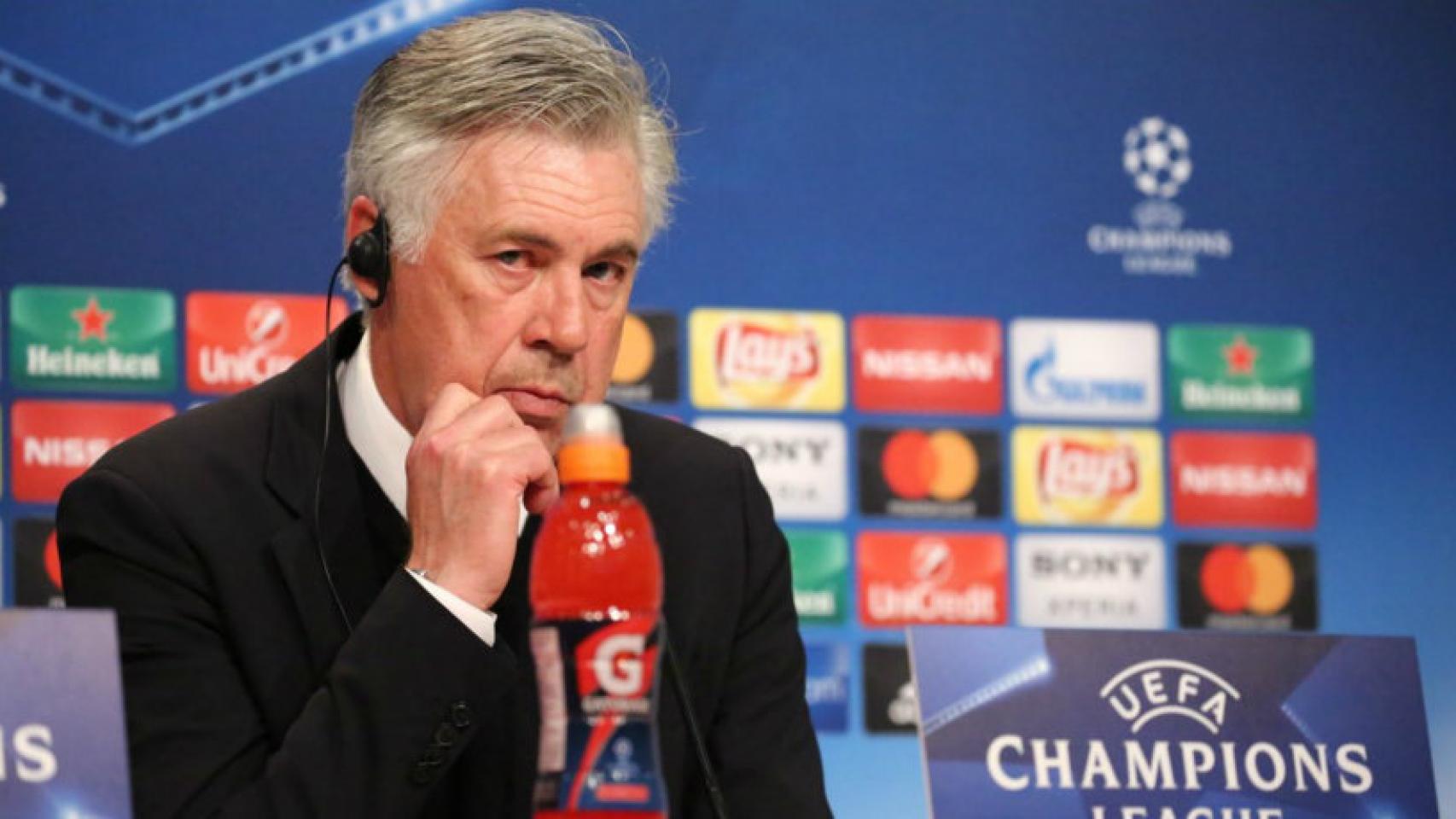 Ancelotti en la rueda de prensa posterior al Bayern - Madrid. Foto: Twitter (@FCBayern)