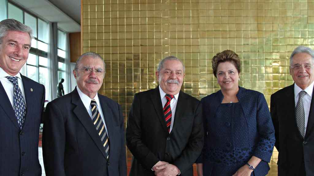 Fotografía de los cinco últimos presidentes de Brasil: de izquierda a derecha, Fernando Collor de Mello (1990-1992); José Sarney (1985-1990), Luiz Inácio Lula da Silva (2003-2010), Dilma Rousseff (2011-2016) y Fernando Henrique Cardoso (1995-2002).