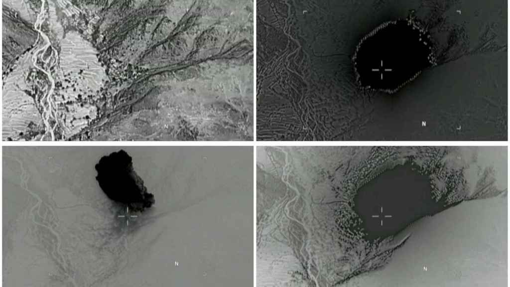 Combinación de imágenes del bombardeo sobre Afganistán.