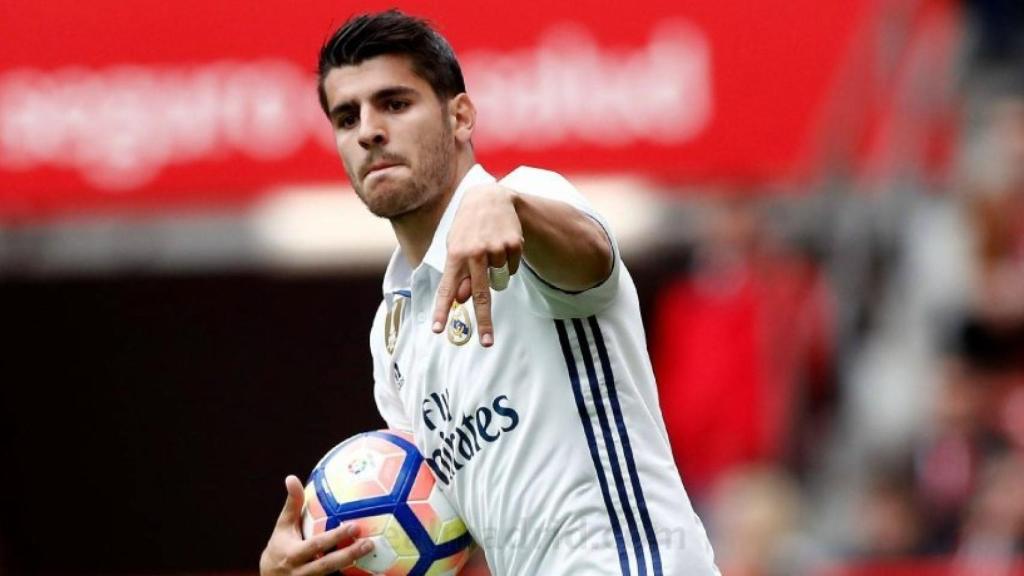 Morata celebra su gol contra el Sporting