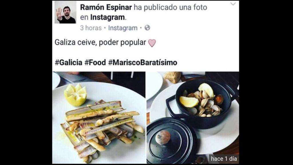 El post original con la mariscada de Instagram.