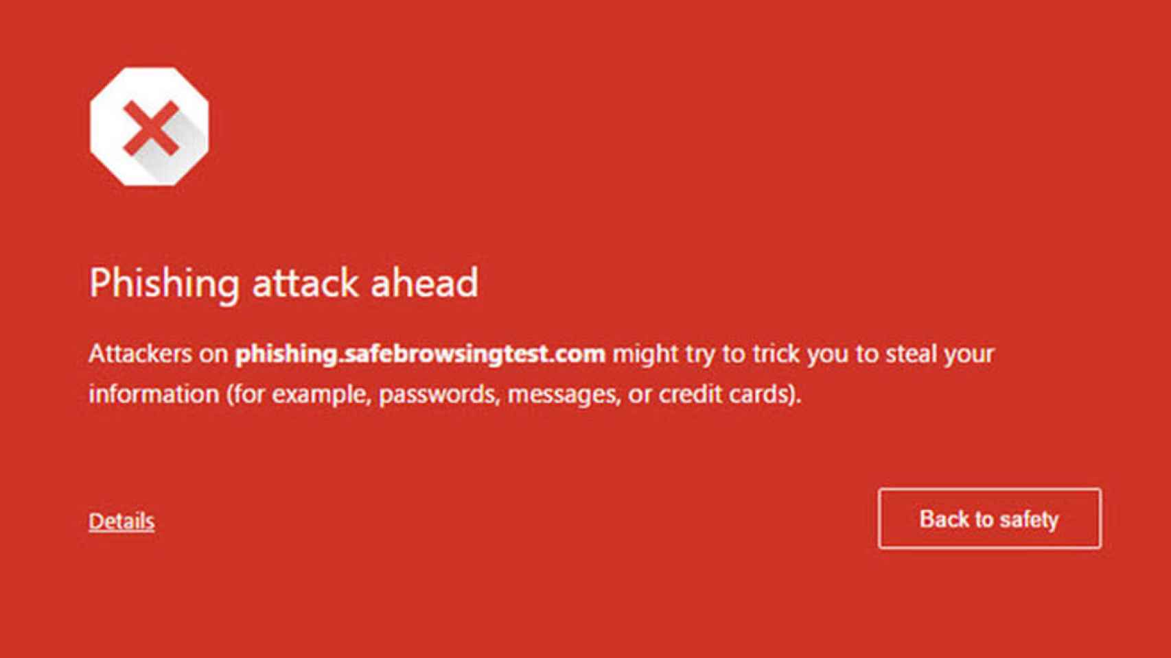 Advertencia de web phishing.