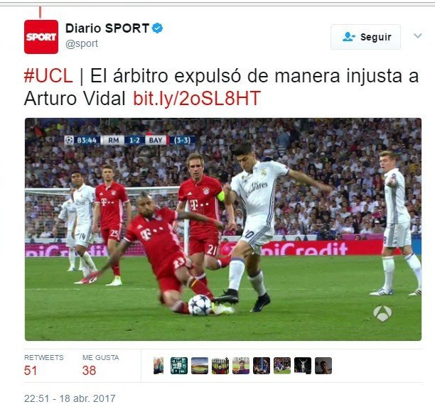 Ridículo de Sport al criticar la expulsión de Vidal