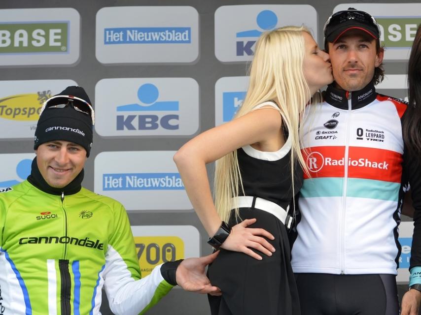 Peter Sagan, en el podio del Tour de Flandes de 2013.