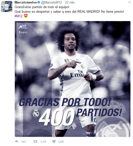 La declaración de amor de Marcelo al Madrid en Twitter