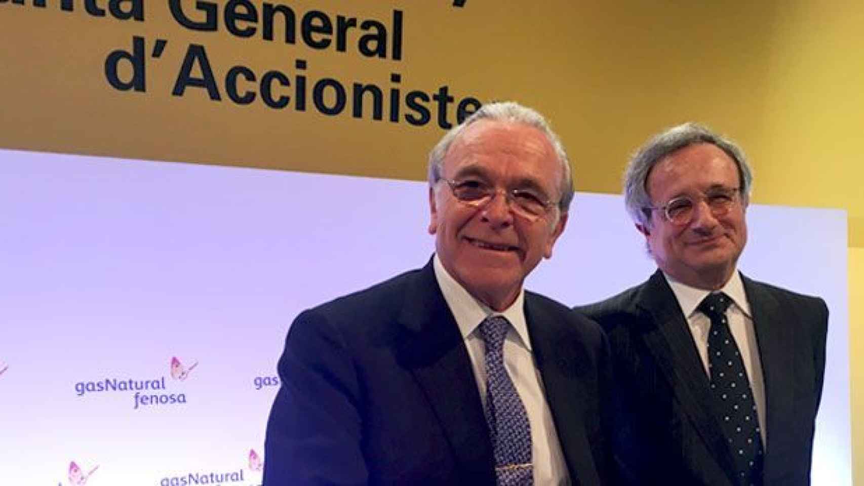 Isidro Fainé y Rafael Villaseca durante la junta de Gas Natural