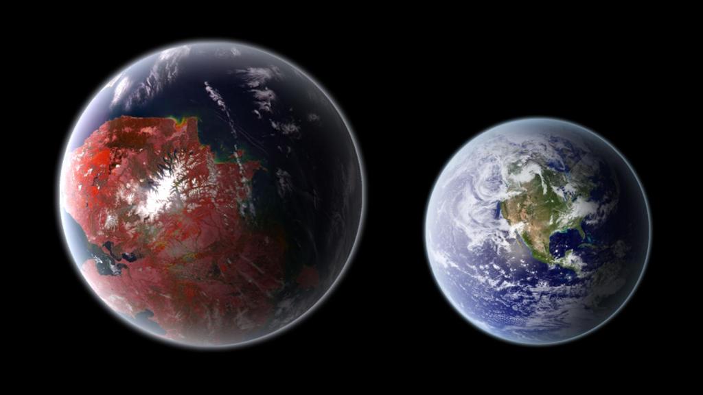 El planeta Kepler 442b, comparado con la Tierra.