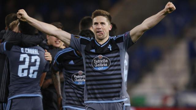 El Celta celebra su pase a semifinales de la Europa League.