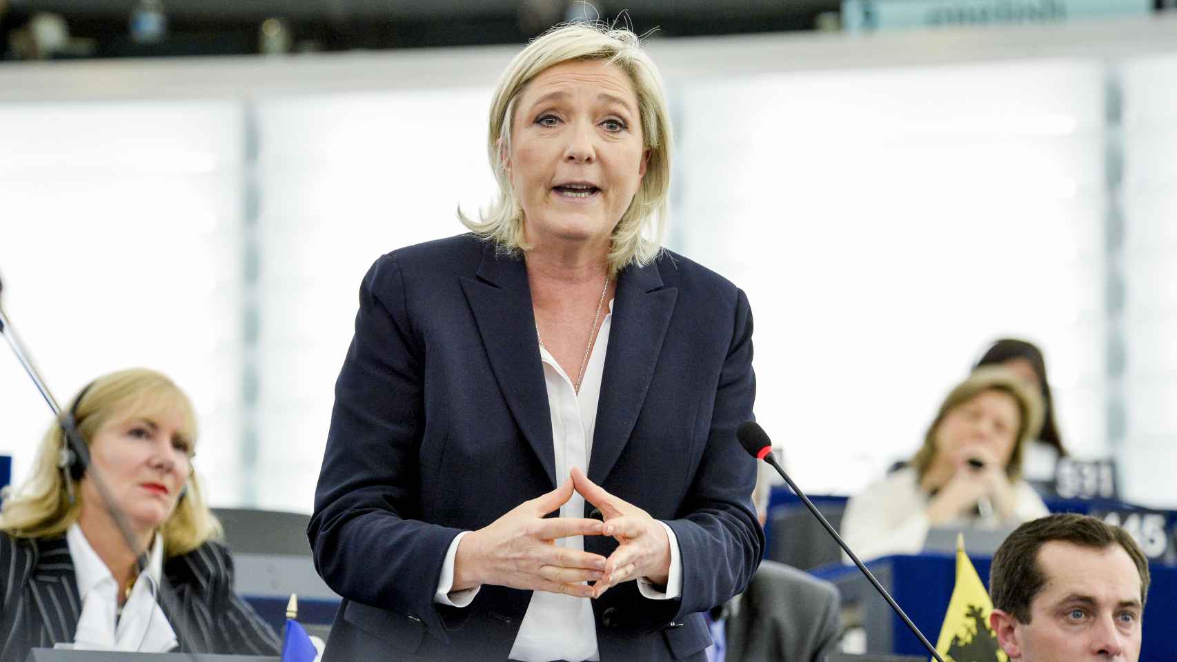 Le Pen, durante un discurso ante el pleno de la Eurocámara