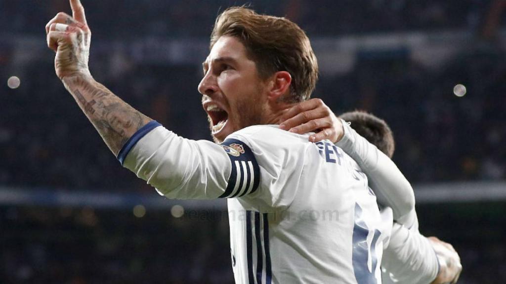 Sergio Ramos celebra su gol ante el Betis