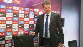 Robert Fernández en una rueda de prensa. Foto. fcbarcelona.es