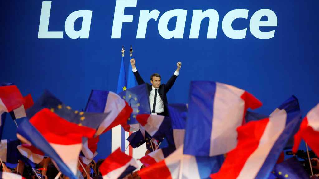 El presidente francés, Emmanuel Macron, durante la celebración de su victoria en las elecciones presidenciales de 2017.