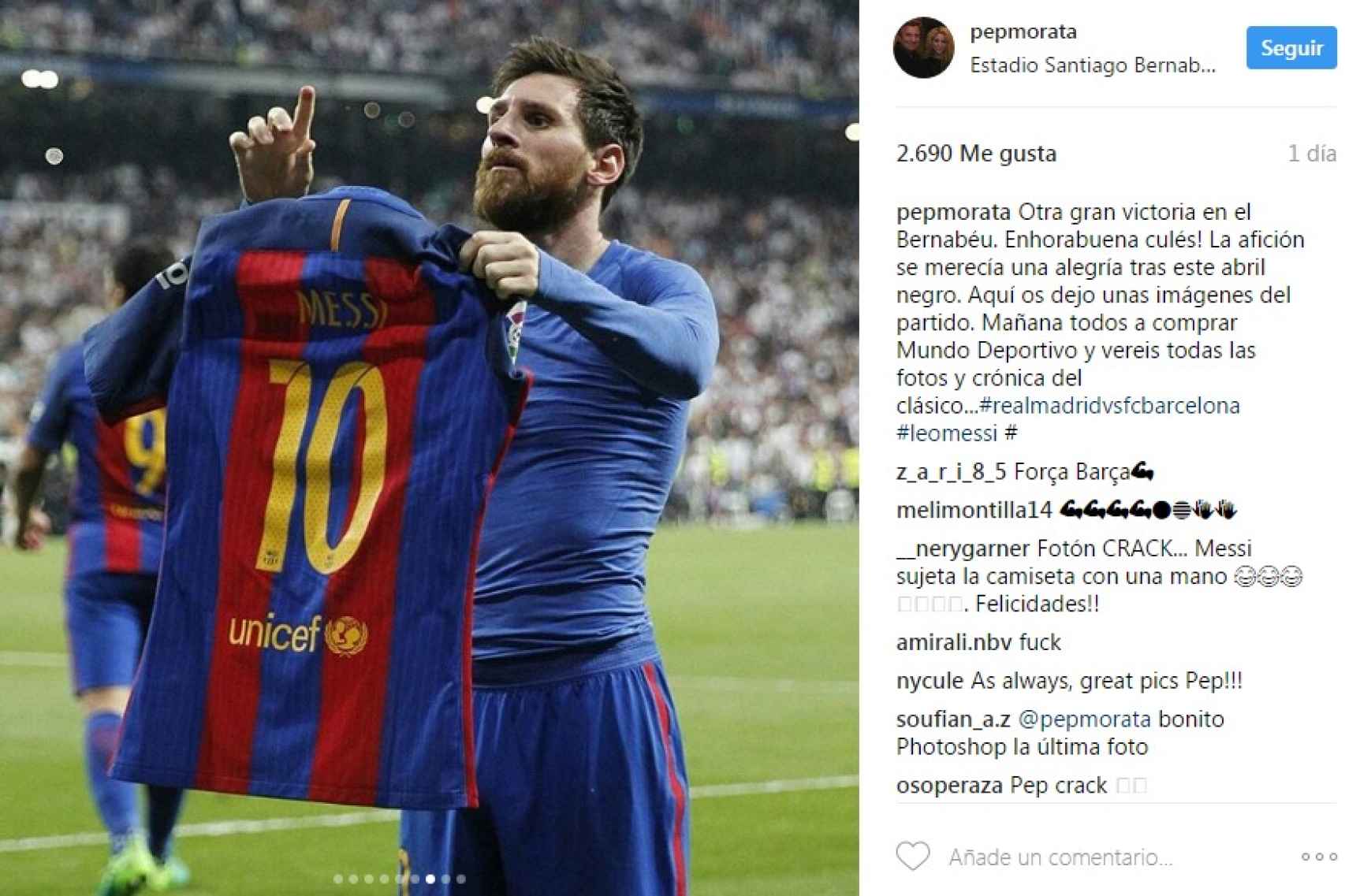 La imagen en el Instagram de su autor junto a otros momentos del partido