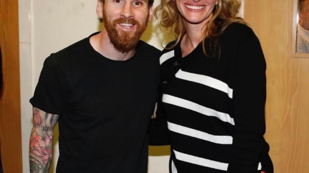 Messi con Julia Roberts, este domingo en el Bernabéu.