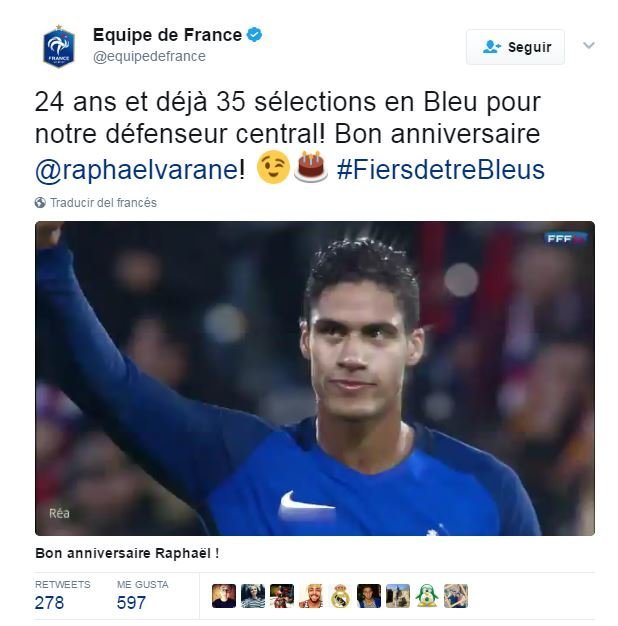 Vídeo | Francia felicita a Varane en su 24 cumpleaños