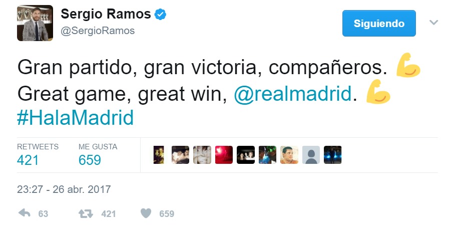 Ramos no se olvida de sus compañeros: Gran partido