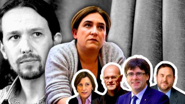 Iglesias, Colau, Carme Forcadell, Raül Romeva, Puigdemont y Junqueras.