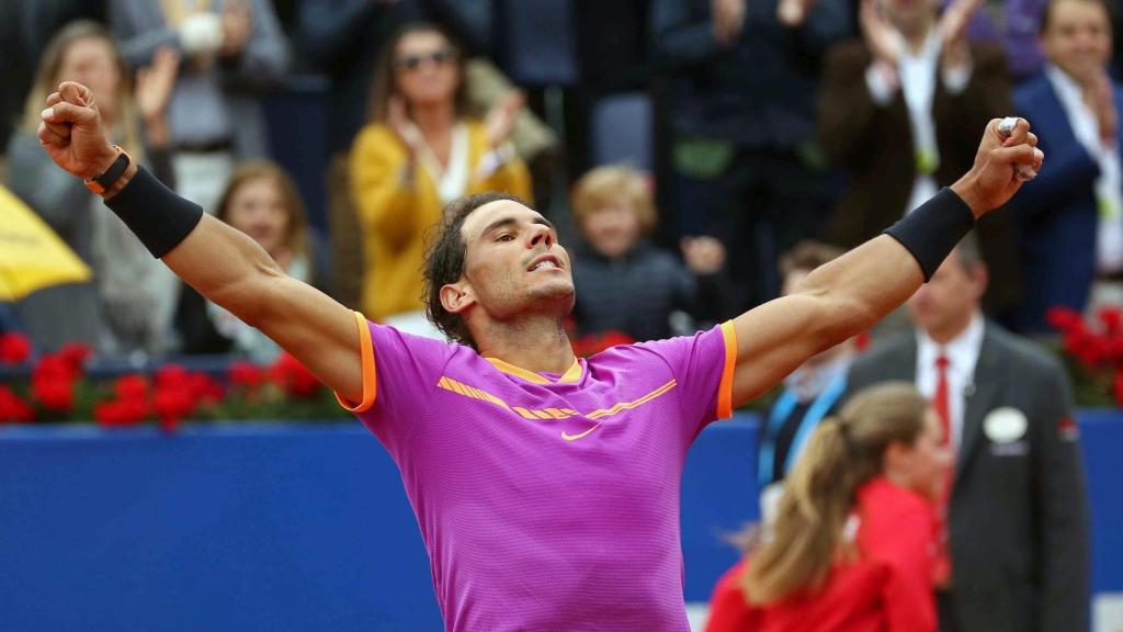 Nadal, celebrando su triunfo contra Zeballos en Barcelona.