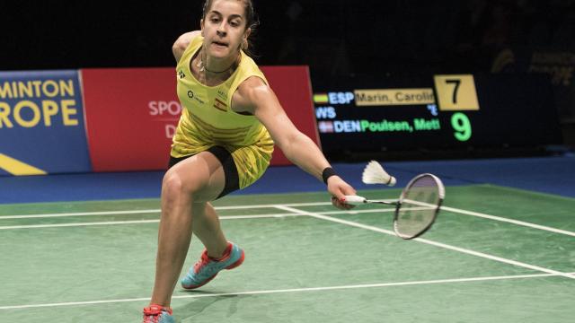 Carolina Marín, durante su partido ante Poulsen.