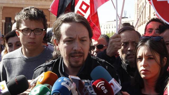 Errejón, Iglesias y Montero este lunes en Madrid.