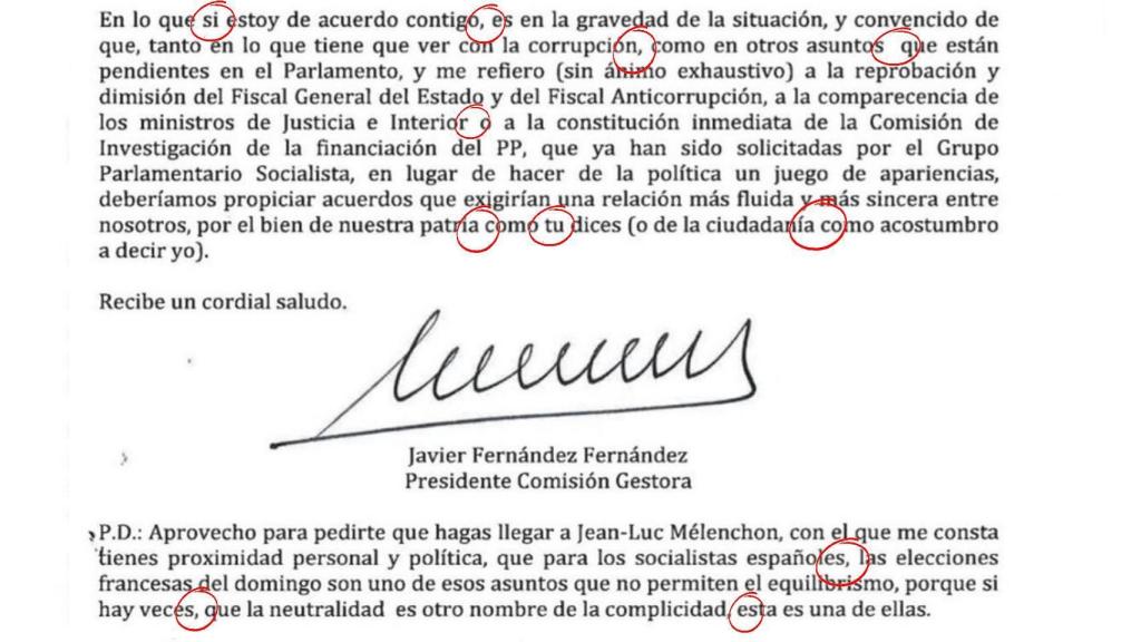 La segunda parte de la carta de Fernández.