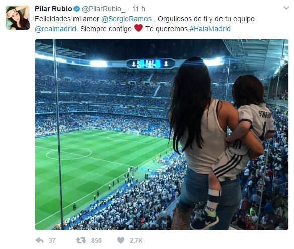 Los románticos mensajes que se cruzaron Sergio Ramos y Pilar Rubio tras la victoria en el derbi