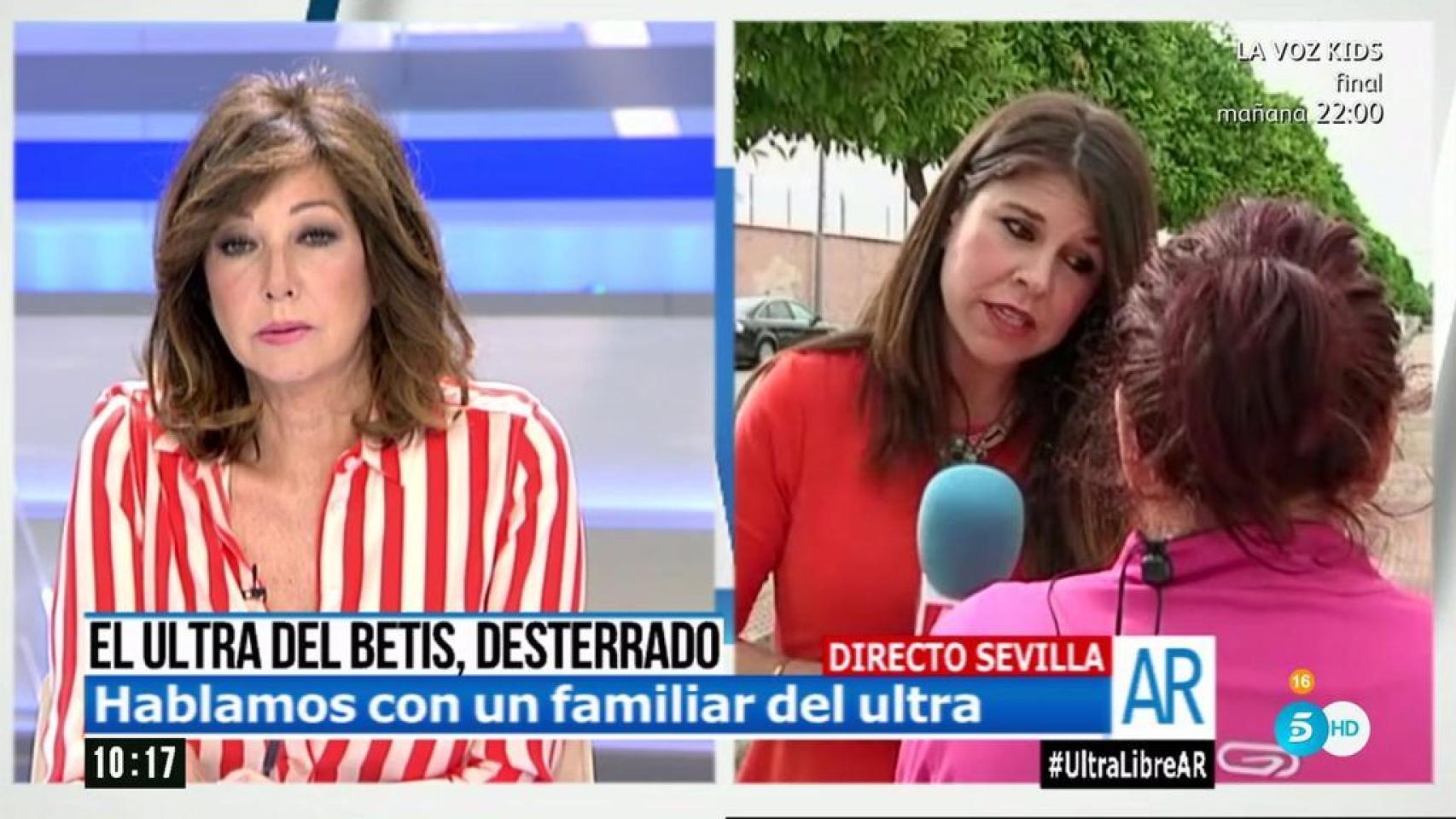 Una familiar del ultra del Betis detenido amenaza a Ana Rosa en directo