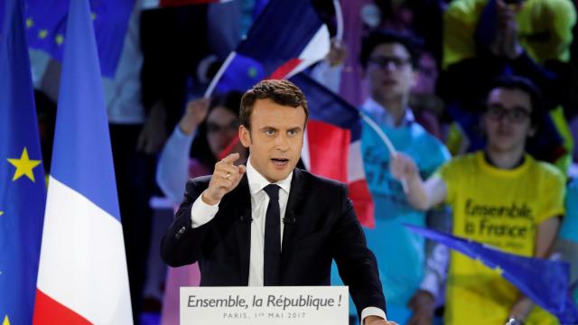 Macron, durante un mitin este jueves en París