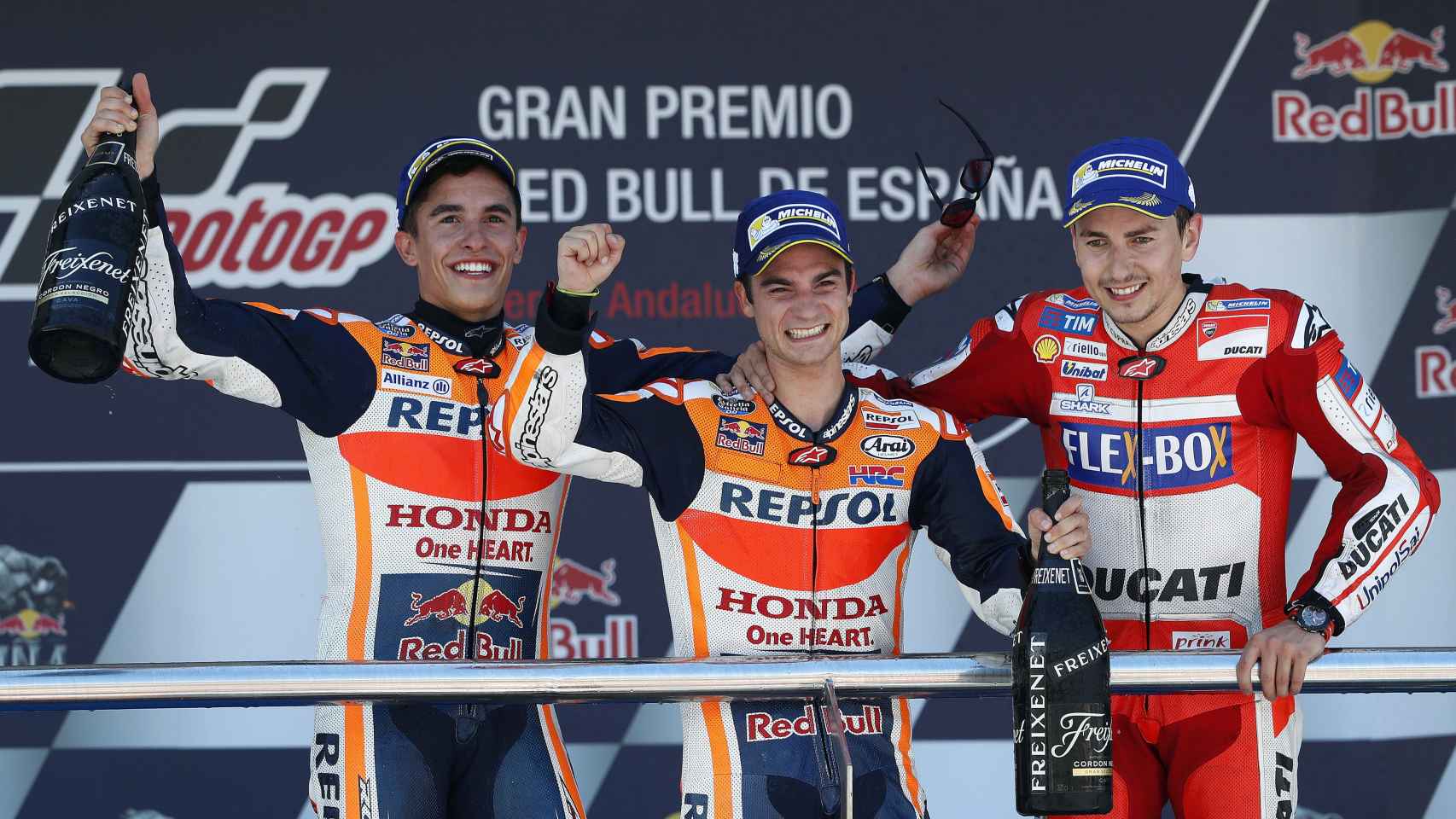 Márquez, Pedrosa y Lorenzo en el podio.