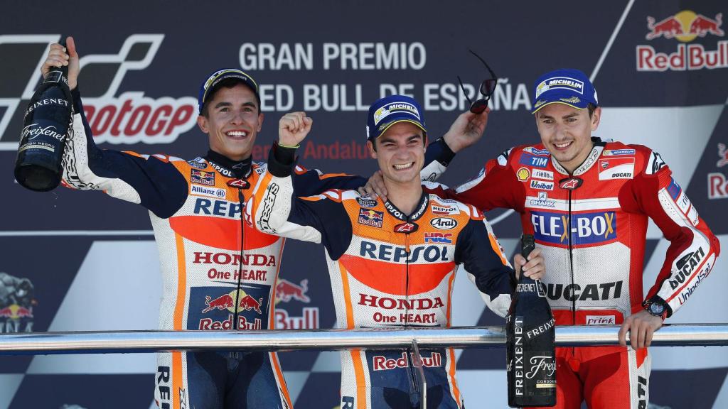 Márquez, Pedrosa y Lorenzo en el podio.